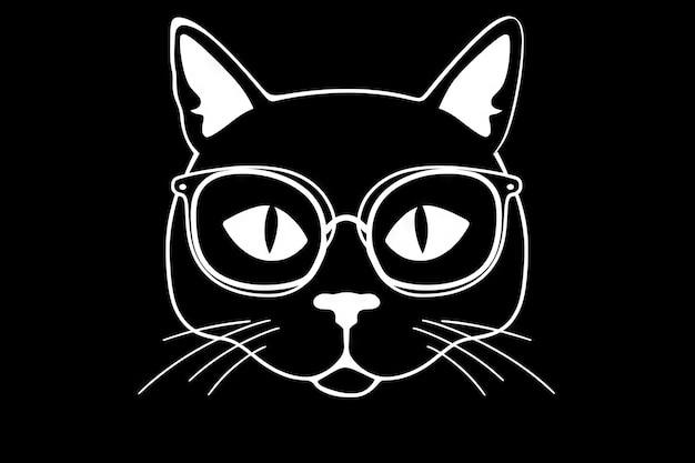 최소한의 그래픽 스타일로 속눈썹과 안경을 쓴 고양이 패셔니스타 고양이