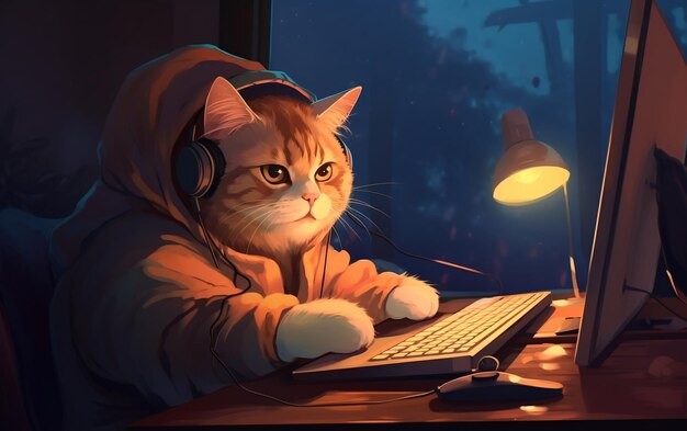 Foto feline frag fest gamer cat headphone haven generatieve ai