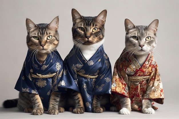 Feline Tea Party Cats gekleed in menselijke kleding Nippend aan Chinese thee