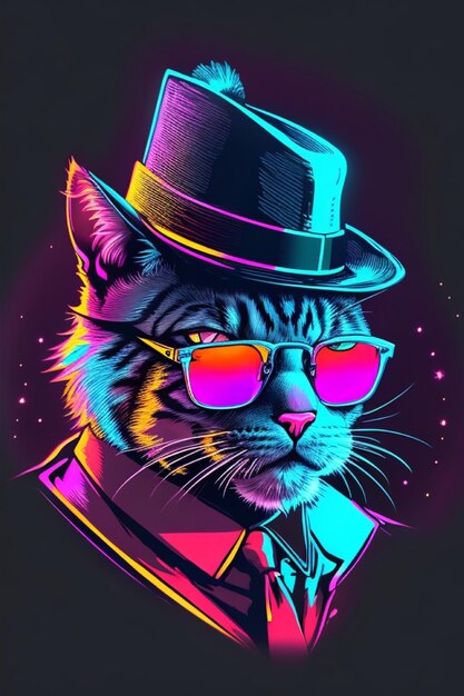 写真 猫の先見の明のある紳士メガネ猫のロゴ