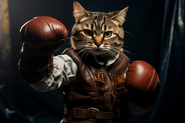 Photo feline wearing boxing gloves in a gym ai