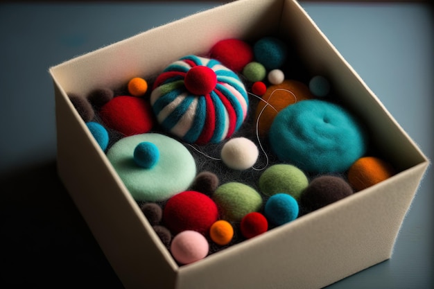 Felt holiday decorations in a box as a gift