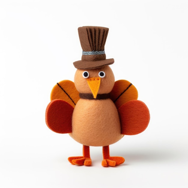 Felt turkey for Thanksgiving on a white background