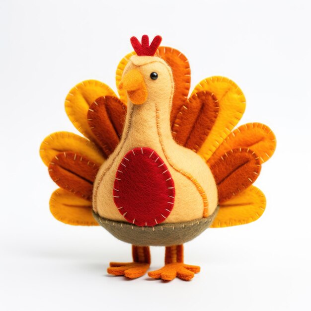 Felt turkey for Thanksgiving on a white background