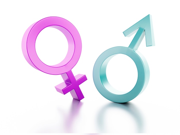 Femal and male sign on white background. 3d illustration