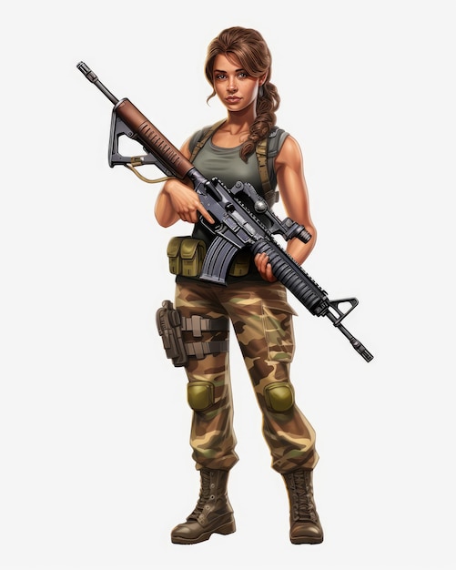 female action movie character model game avatar with weapon reference illustration drawing photo