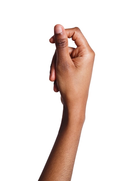 Female african-american hand knocking isolated on white background. Black woman gesturing, closeup, copy space