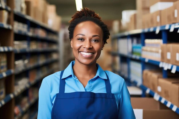 female african american small business owner store commerce worker posing smiling at the camera