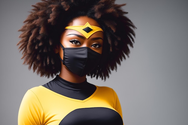 Female african american superhero Portrait of black woman n fantastic costume and a super hero mask Generative AI