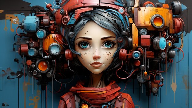 Photo female ai robot with a in a display of artistic expression