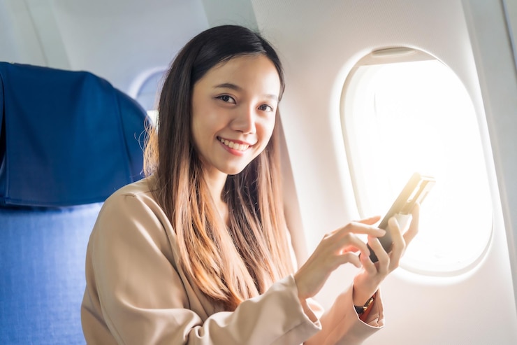 Photo 女性飛行機乗客は海外で勉強するアジア系中国人 外国人大学生乗客