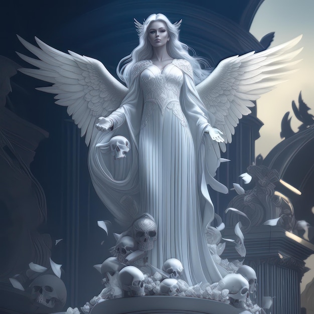 female angel white wings and an empty fifth space