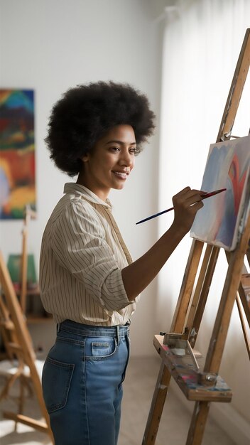 Female artist painting in studio