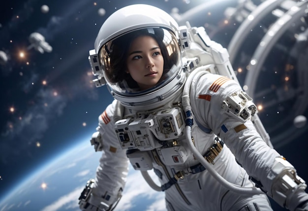 Female Astronaut Wandering Alone