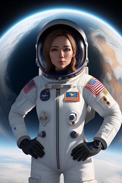 the female astronaut wearing spacesuit