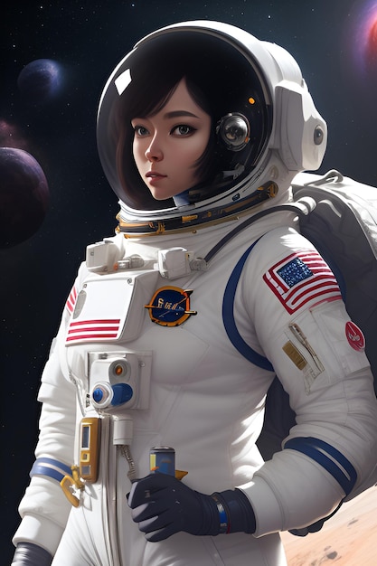 the female astronaut wearing spacesuit