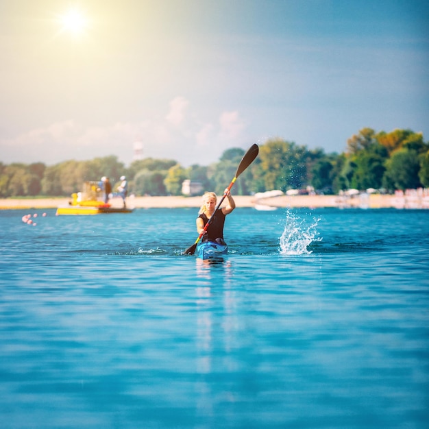 Female athlete in kayak