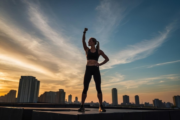 Female Athlete Power Pose at Sunset