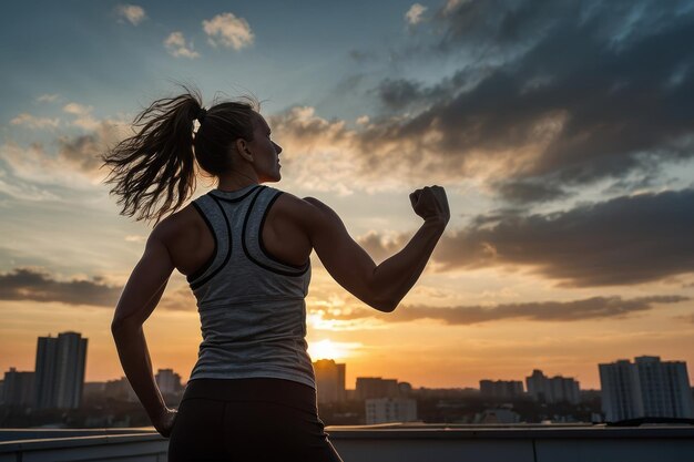 Female Athlete Power Pose at Sunset