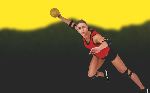 Female athlete throwing handball