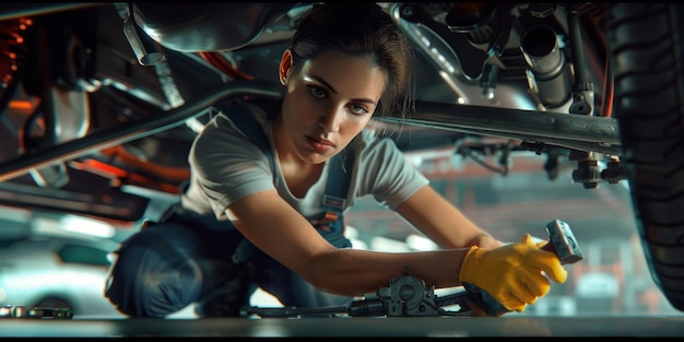 Female auto mechanic in workshop portrait Generative AI