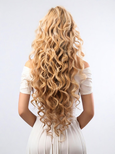 Female back with long curly blonde