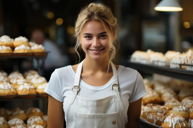 Female Baker in Apron with Her Pastries AI Generated