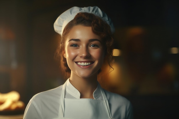 female baker with friendly smile in bakery