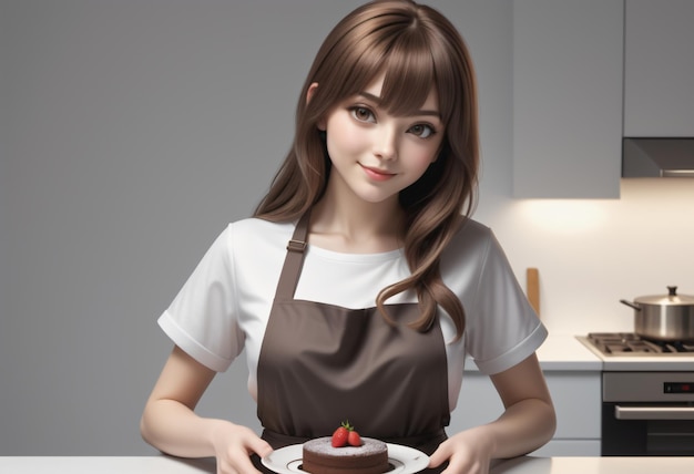 Female bakery chef holding a cake