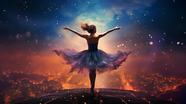 female ballerina with colored dust dancing on rooftop