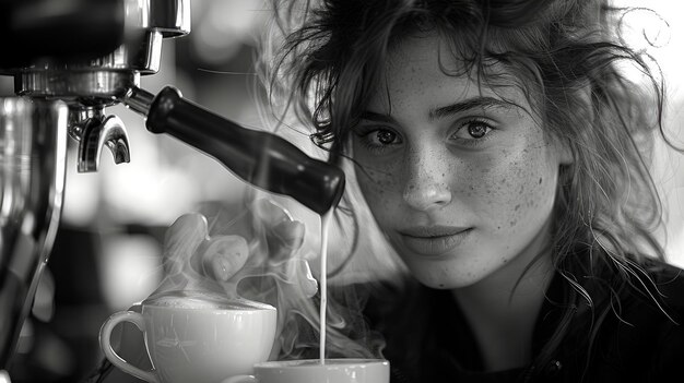 Foto barista femminile in un caffè