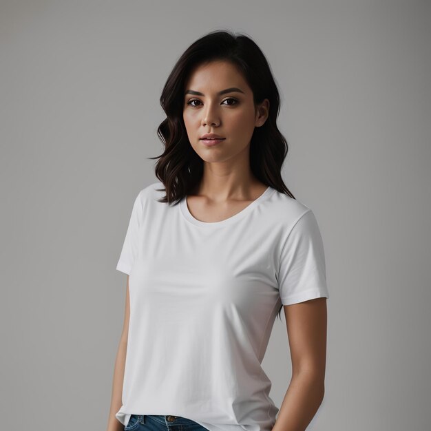 Female beautiful model with white tshirt mockup