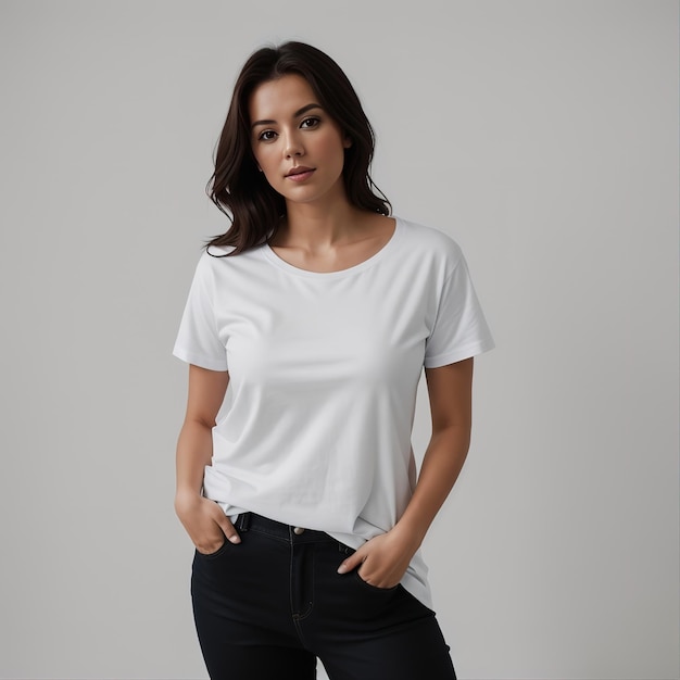 Female beautiful model with white tshirt mockup