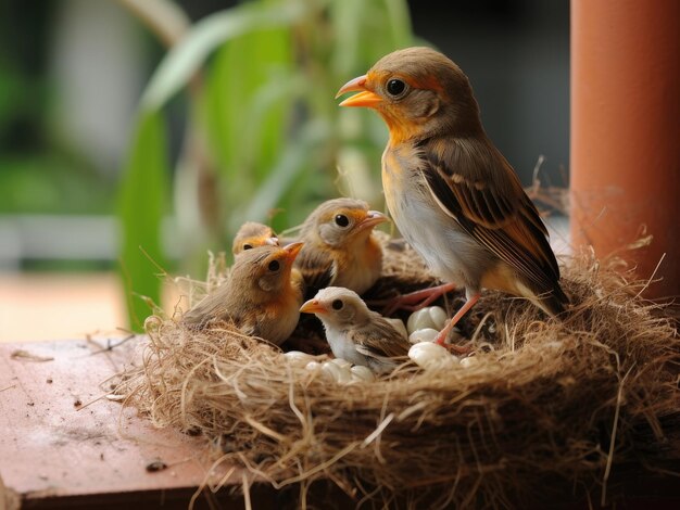 The female bird with the chicks