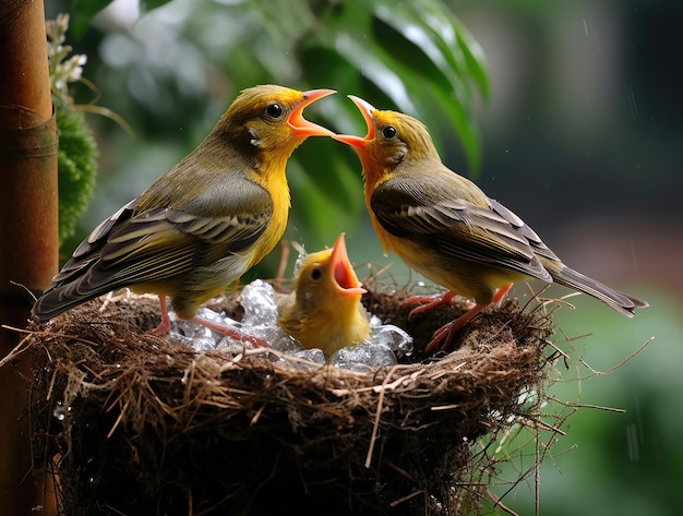 The female bird with the chicks