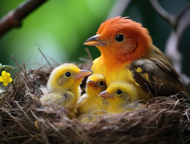 The female bird with the chicks