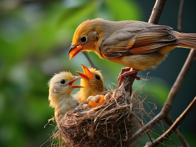 The female bird with the chicks