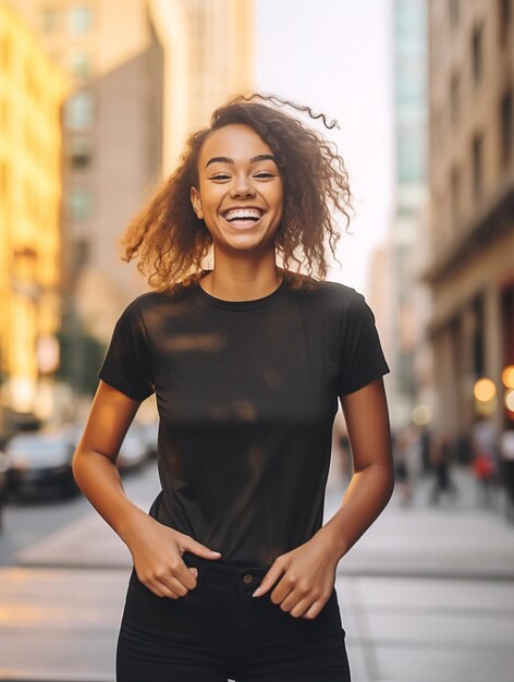 Foto femmina in maglietta in bianco nera