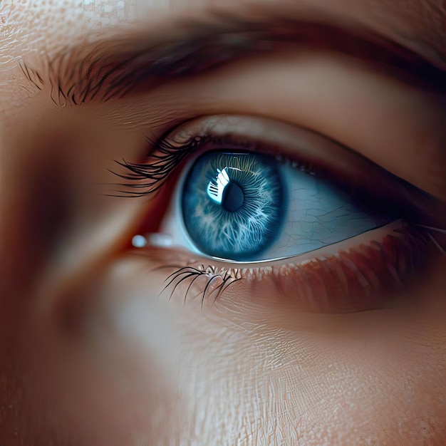 Female blue eye with long lashes close up human eye macro detail generative ai