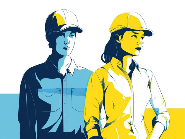 female bluecollar and male whitecollar worker labor day