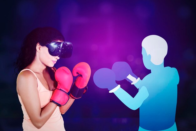 Female boxer having match in the metaverse