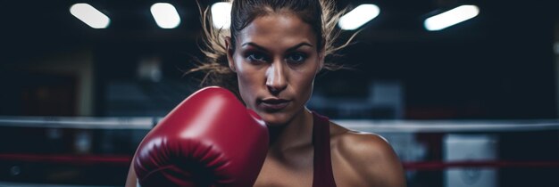 Female boxer punching focus pads in a boxing ring