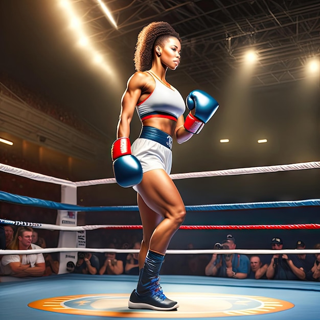 Female boxer standing on ring