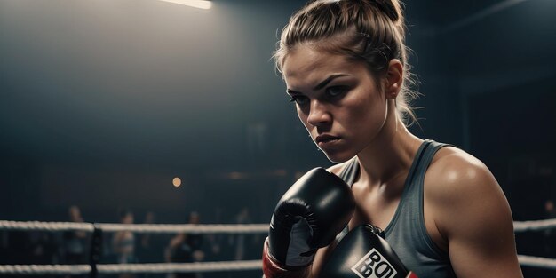 female boxer training in boxing ring