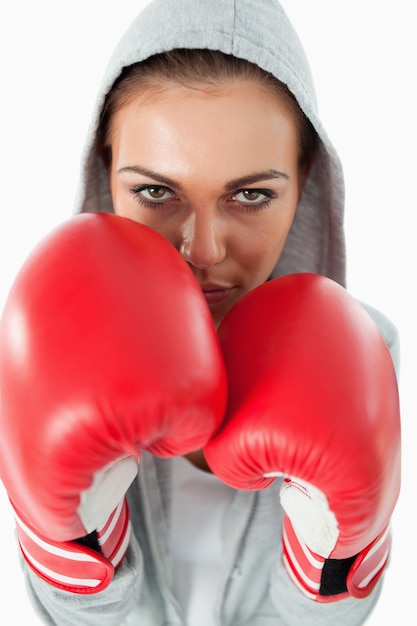 Female boxer wearing a hoodie sweater