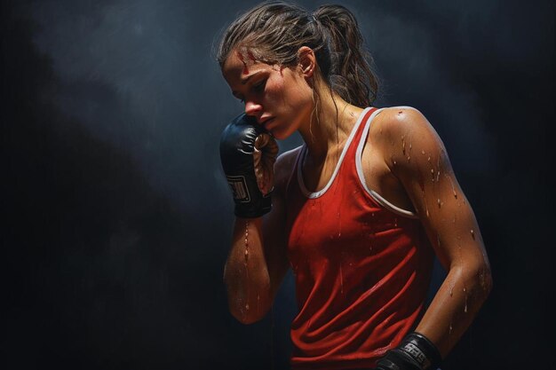 A female boxer with a boxing gloves in her hands