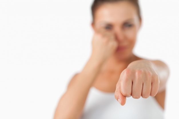 Photo female boxers left fist