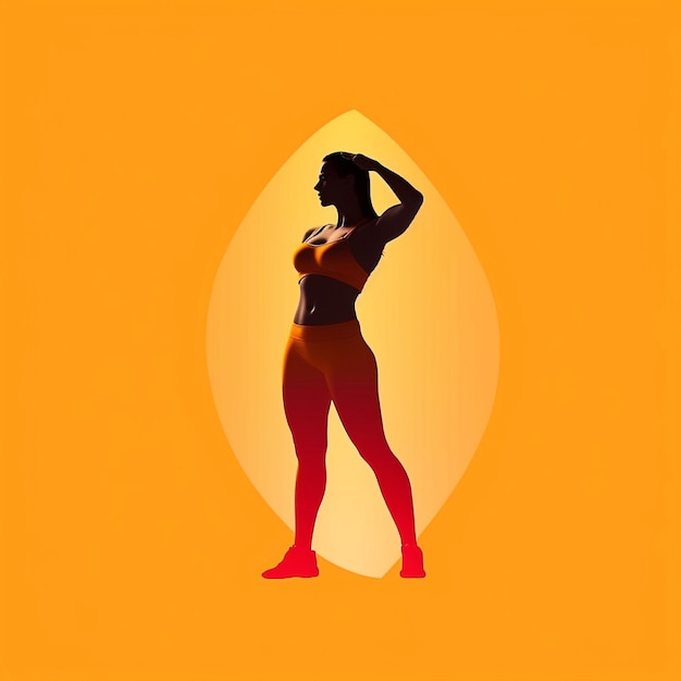 Female bulking phase line art orange and light generative ai