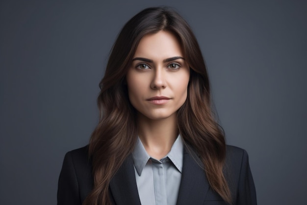 Female businesswoman on grey background