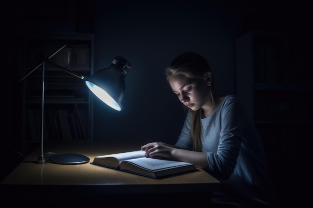 Female Caucasian teenager doing homework in study room studying smart Generative AI AIG23